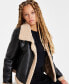 Juniors' Faux-Shearling Moto Jacket