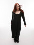Фото #1 товара Повседневное платье Topshop Curve - Миди-платье с длинным рукавом, формирующее фигуру, черное, из легкого материала.