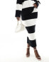 4th & Reckless Plus exclusive knitted maxi skirt co-ord in black and white stripe