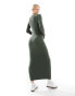 Фото #2 товара ASOS DESIGN Tall knitted crew neck maxi dress with cuff splits in khaki - KHAKI