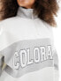 Фото #5 товара Miss Selfridge quarter zip Colorado graphic colour block sweatshirt in white and grey marl