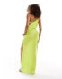 ASOS DESIGN satin asymmetric maxi dress with open back detail in lime green