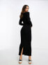 ASOS DESIGN ribbed long sleeve scoop neck maxi dress in black