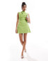 Фото #1 товара ASOS DESIGN bengaline high neck sleeveless mini dress with ruching detail in pistachio