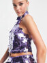 Фото #3 товара Miss Selfridge Premium disc sequin halter top co-ord in purple - PURPLE