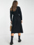 ASOS DESIGN waisted long sleeve midi tea dress with buttons in black