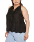 Black Label Plus Size Embroidered Hem Sleeveless Top