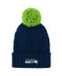 Фото #1 товара Big Girls College Navy Seattle Seahawks Cable Cuffed Knit Hat with Pom