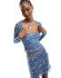 Daisy Street bow detail bandeau top with shrug in blue floral mesh co-ord BLAU, DE 34 - фото #1