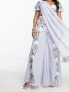 Maya contrast floral embellished sharara trouser in pale blue co-ord