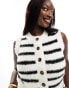 4th & Reckless Plus exclusive fluffy knit button through sleeveless top in black and white stripe