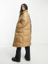 Vila Petite spliced longline padded coat in brown and beige