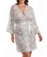 ფოტო #1 პროდუქტის Jasmine Plus Size Soft Sheer Lace Robe with Self Tie Satin Sash