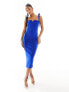 Vesper tie strap notch detail midi dress in cobalt