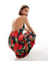 Фото #2 товара Mango halterneck flower midi dress in black and red