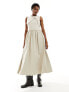 COLLUSION twill raw hem maxi smock dress in stone