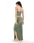 ASOS DESIGN co-ord set shirred textured bandeau top and column maxi skirt in khaki