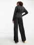 ASOS DESIGN satin jumpsuit with batwing sleeve and wide leg in black