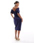 Lavish Alice draped bardot bonded satin midi dress in navy