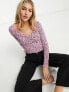 Фото #4 товара Monki lettuce edge long sleeve top in pink floral print