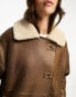 Stradivarius longline aviator jacket with contrast lining in brown