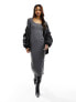 New Look long sleeve scoop neck midi dress in dark grey