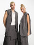 COLLUSION Unisex longline waistcoat in dark grey pinstripe co-ord