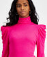 Petite Puff-Sleeve Mock Neck Top, Created for Macy's Розовый, P/XS - фото #3