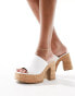 South Beach cork heeled mules in white