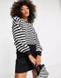 Фото #1 товара ONLY fluffy knit slouchy jumper in black stripe