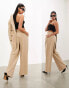 Фото #2 товара ASOS EDITION tailored relaxed wide leg trouser co-ord in taupe pinstripe