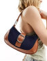 ASOS DESIGN shoulder bag in dark denim with oval buckle