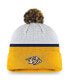 Фото #1 товара Men's White, Gold Nashville Predators Authentic Pro Draft Cuffed Knit Hat with Pom