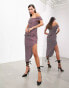 ASOS EDITION grecian bardot midi dress in burgundy stripe Burgunderrot gestreift, 44 - фото #1