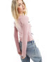 Miss Selfridge long sleeve top with lace and bows in pink