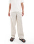 ASOS DESIGN wide linen trouser in stone with elasticated waist Серый, M - W34 - фото #4