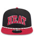 Men's Black/Red Miami Heat Throwback Team Arch Golfer Snapback Hat
