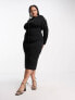 ASOS DESIGN Curve off shoulder midi dress with long sleeve in Black