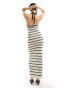 Pretty Lavish halterneck knit midaxi dress in cream stripe