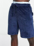 Фото #2 товара ASOS DESIGN pyjama set in navy ribbed velour with polo long sleeve top and shorts