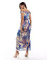 ASOS DESIGN mesh slouchy bardot maxi dress with ruched skirt in abstract paintwork print Разноцветный, 32 - фото #4