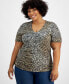 Фото #1 товара Plus Size Printed V-Neck Top, Created for Macy's