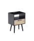 Rattan End Table With Power Outlet & USB Ports, Modern Nightstand With Drawer And Solid Wood