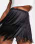 Фото #1 товара Topshop fringe mini skirt in black