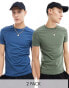 ASOS DESIGN 2 pack muscle fit t-shirt in dark green and blue