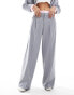 Фото #3 товара Bershka striped waistband wide leg tailored trousers co-ord in grey