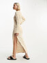 Фото #3 товара 4th & Reckless crochet side split maxi dress with thigh split in beige stripe