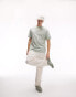 Topman oversized fit stripe t-shirt with Parisian embroidery in sage