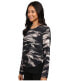 Фото #2 товара DKNYC Women's Printed Crinkle Sheer Double Layer Hem Knit Top Black S