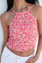 Printed halter top with elasticated top